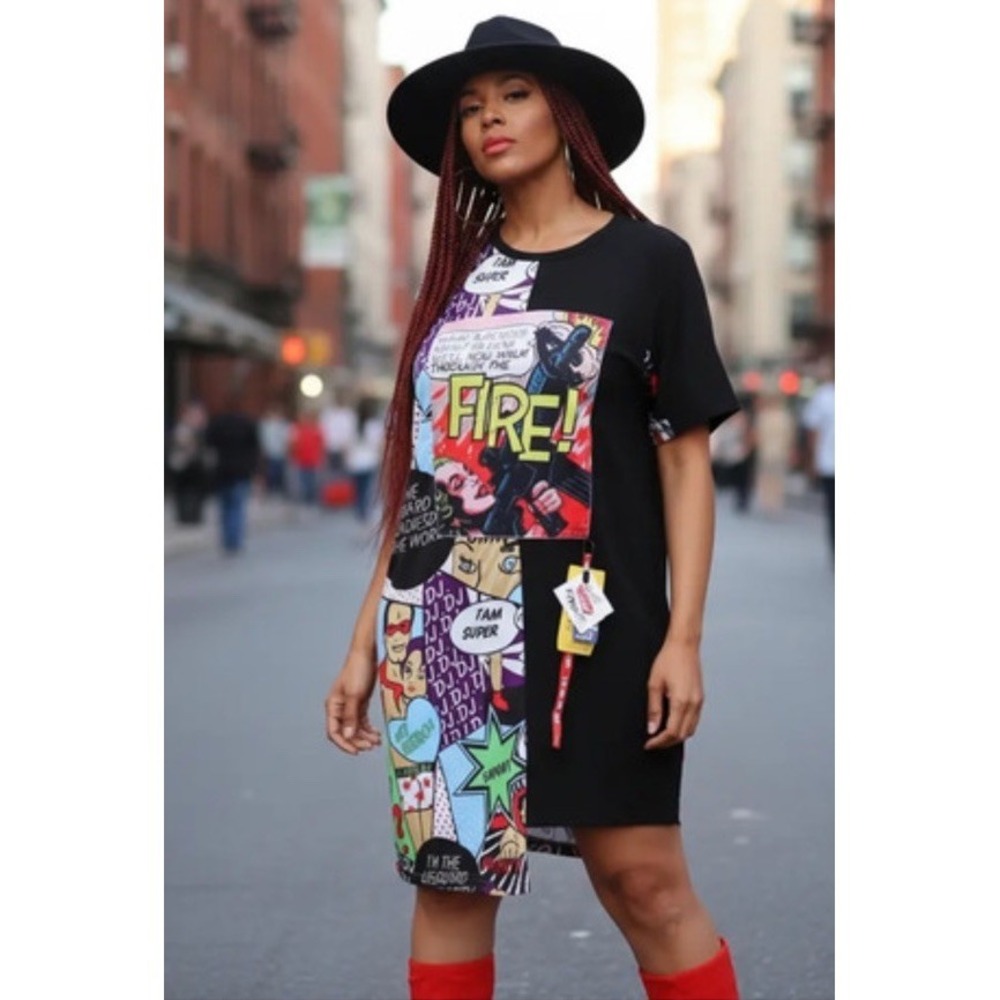 Comic Pop Art Graphic TShirt Dress Black Harajuku Statement Comicon Oversized